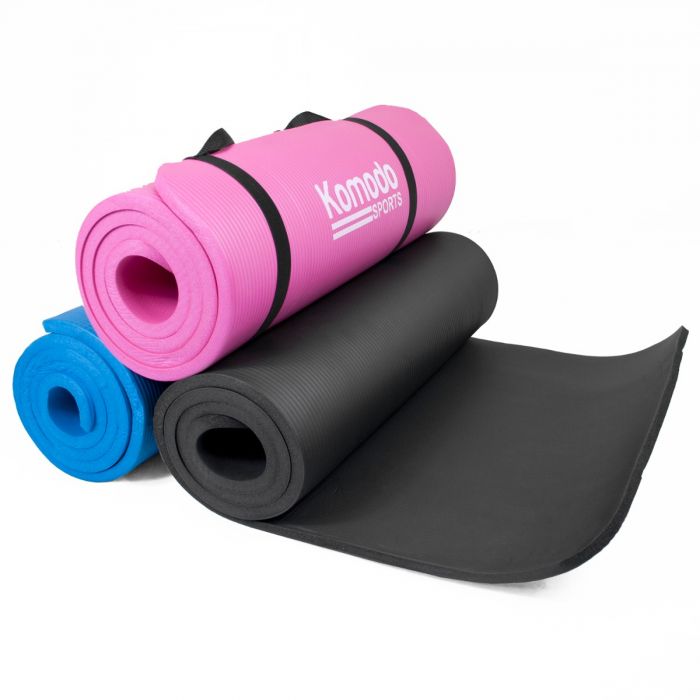 Komodo YOGA MAT 15mm Thick Roll Up Exercise Workout Gym Pilates Non Slip Padded 